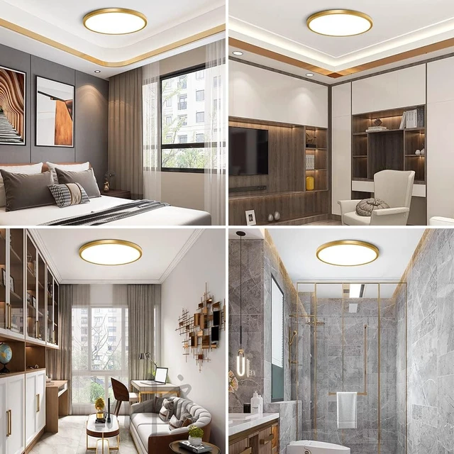 Alt view image 7 of 7 - 12 Inch Gold Flush Mount Ceiling Light, 2 Pack 24W 3200LM 5000K Daylight White LED Ceiling Light Fixture, Ultra Thin Round Flat Ceiling Light for Bedroom, Kitchen, Bathroom, Hallway
