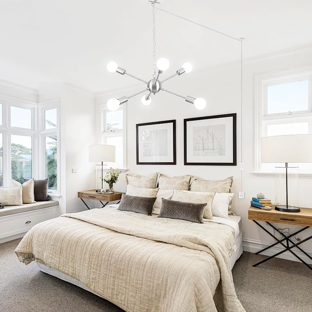 Alt view image 5 of 7 - Hanging Lamp Plug in Chandelier 6 Lights Hanging Lights with Plug in Cord 16.4ft and On/Off Switch Brushed Nickel Plug in Pendant Ceiling Light Fixture for Dining Living Room Foyer