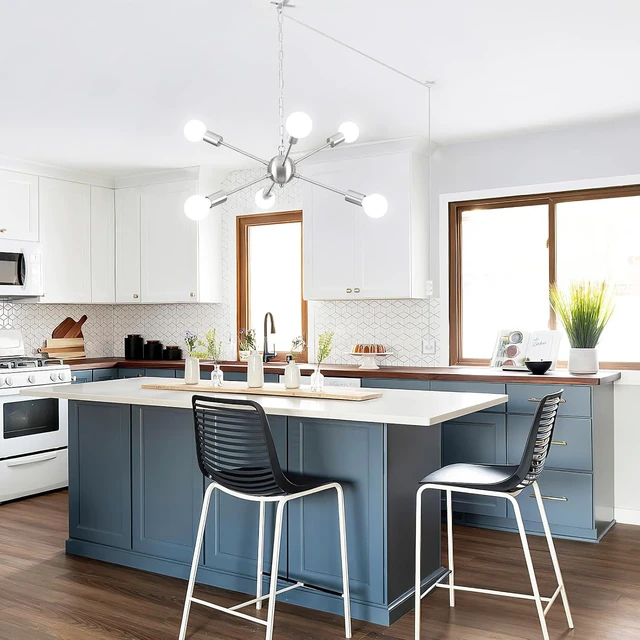 Alt view image 4 of 7 - Hanging Lamp Plug in Chandelier 6 Lights Hanging Lights with Plug in Cord 16.4ft and On/Off Switch Brushed Nickel Plug in Pendant Ceiling Light Fixture for Dining Living Room Foyer