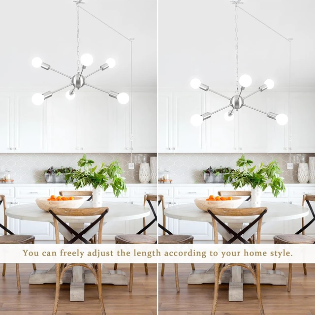 Alt view image 7 of 7 - Hanging Lamp Plug in Chandelier 6 Lights Hanging Lights with Plug in Cord 16.4ft and On/Off Switch Brushed Nickel Plug in Pendant Ceiling Light Fixture for Dining Living Room Foyer