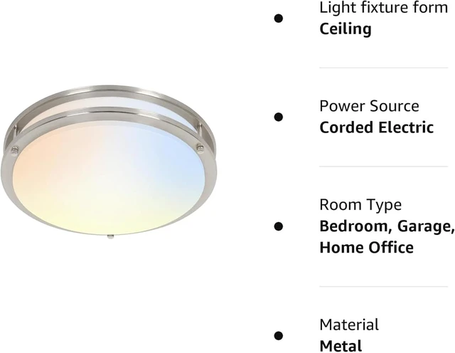 Alt view image 7 of 7 - hykolity 16 inch Dimmable LED Flush Mount Ceiling Light Fixture, Brushed Nickel, 36W, 2200LM, 2.7/3/3.5/4K/5K Adjustbale, 120°Light Angle, CRI90, Ceiling Lamp for Bedroom, Kitchen, Office, ETL Listed