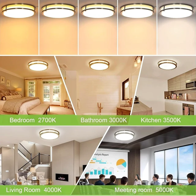 Alt view image 5 of 7 - hykolity 16 inch Dimmable LED Flush Mount Ceiling Light Fixture, Brushed Nickel, 36W, 2200LM, 2.7/3/3.5/4K/5K Adjustbale, 120°Light Angle, CRI90, Ceiling Lamp for Bedroom, Kitchen, Office, ETL Listed