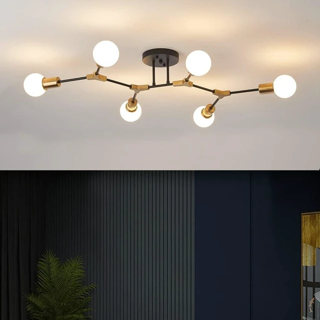Main image of Mid Century Gold and black Sputnik Semi Flush Mount Ceiling Light Fixture