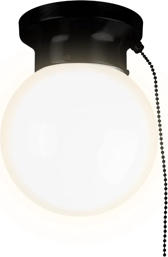 Main image of UltraLux 6" Pull Chain LED Glass Globe Flush Mount Light Matte Black 1Pk