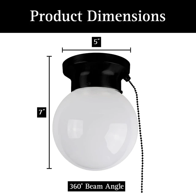 Alt view image 3 of 5 - UltraLux 6" Pull Chain LED Glass Globe Flush Mount Light Matte Black 1Pk