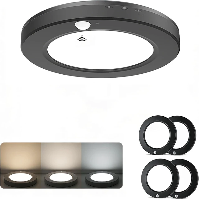 Main image of 7.5 Inch Wired Motion Sensor Ceiling Light for Hallway, 4 Pack, Black