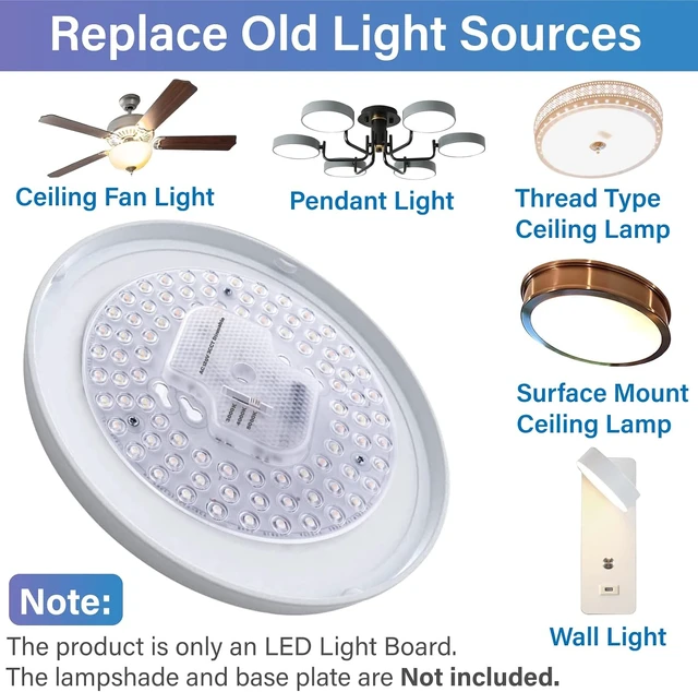 Alt view image 2 of 7 - Lustaled 2Pack 36W LED Light Engine Retrofit Kit,6.69inch 3200LM 3CCT 3000K/4000K/5000K Dimmable Ceiling Fan Light Kits,AC 120-130V Ceiling Fan Light Replacement for Ceiling Flush Light