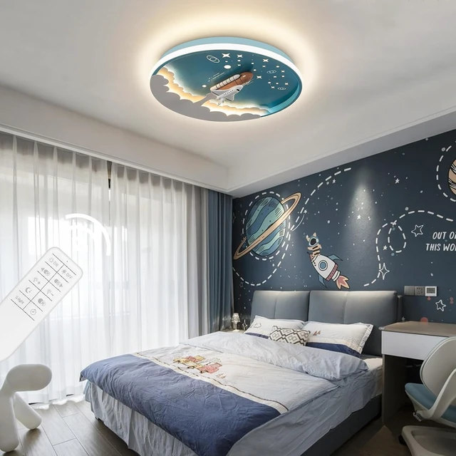 Alt view image 3 of 7 - Shine LUEST 20" Blue Rocket Semi Flush Mount Ceiling Light for Kids Room