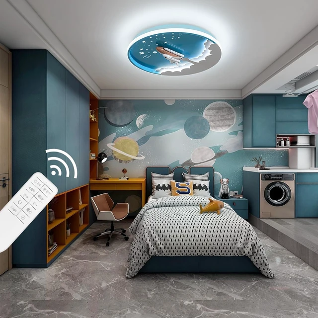 Alt view image 2 of 7 - Shine LUEST 20" Blue Rocket Semi Flush Mount Ceiling Light for Kids Room