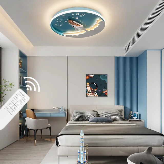 Alt view image 7 of 7 - Shine LUEST 20" Blue Rocket Semi Flush Mount Ceiling Light for Kids Room