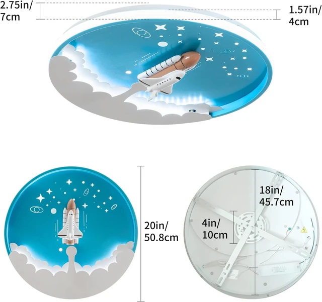 Alt view image 6 of 7 - Shine LUEST 20" Blue Rocket Semi Flush Mount Ceiling Light for Kids Room