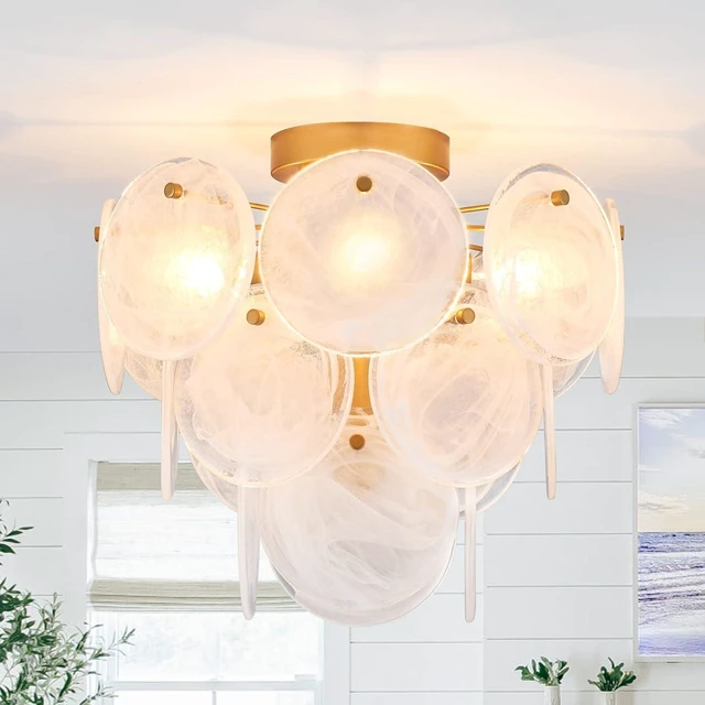 Main image of Modern Flush Mount Glass Ceiling Light, Gold Hallway Lights Vintage Chandelier, 4-Light Unique Light Fixture for Bedroom Entryway Loft Kitchen Laundry Bathroom Farmhouse