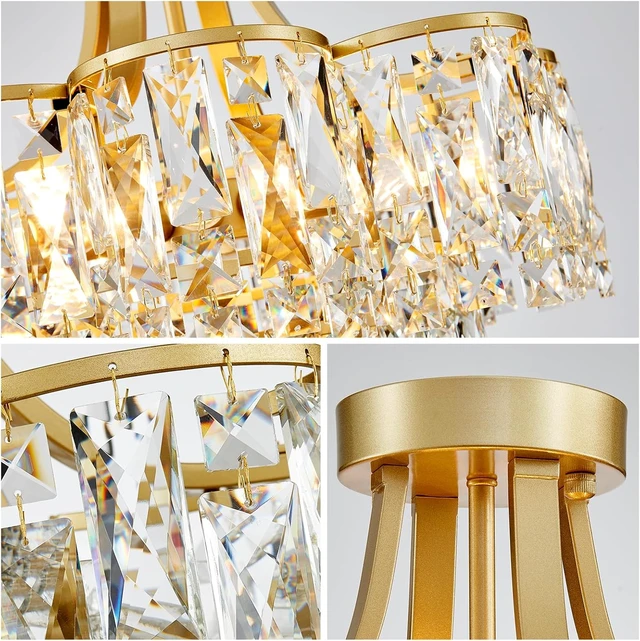 Alt view image 5 of 7 - WUZUPS Crystal Chandelier Semi-Flushmount Ceiling Light Modern Lighting Fixture for Bedroom Hallway Entry Kitchen Bathroom, H 19.3" x W 18.3", E12 Base, Gold