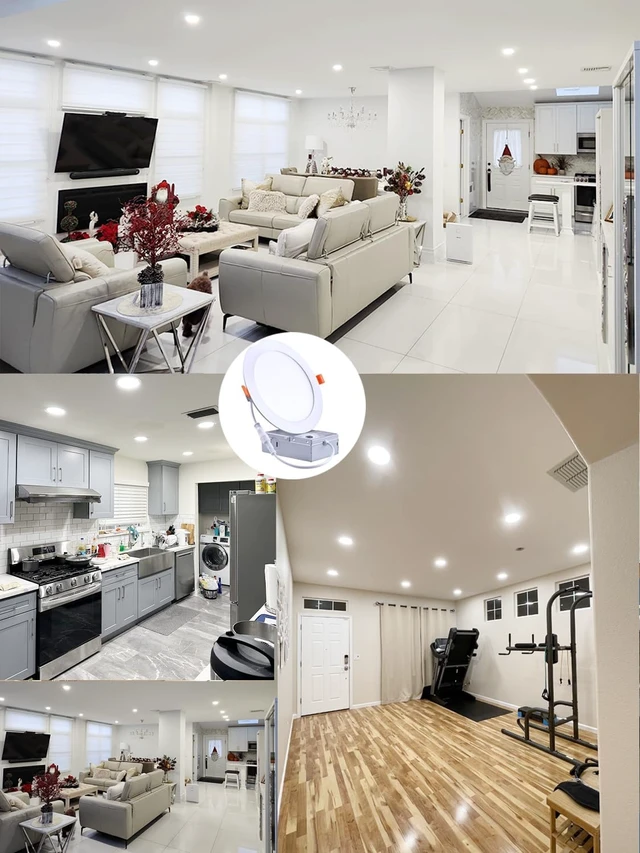 Alt view image 6 of 7 - 12 Pack 6 Inch Ultra-Thin LED Recessed Ceiling Light with Junction Box, 6000K Can Lights, 12W 110W Eqv, recessed Lighting 6 inch led Lights, 1050LM High Brightness LED Lights