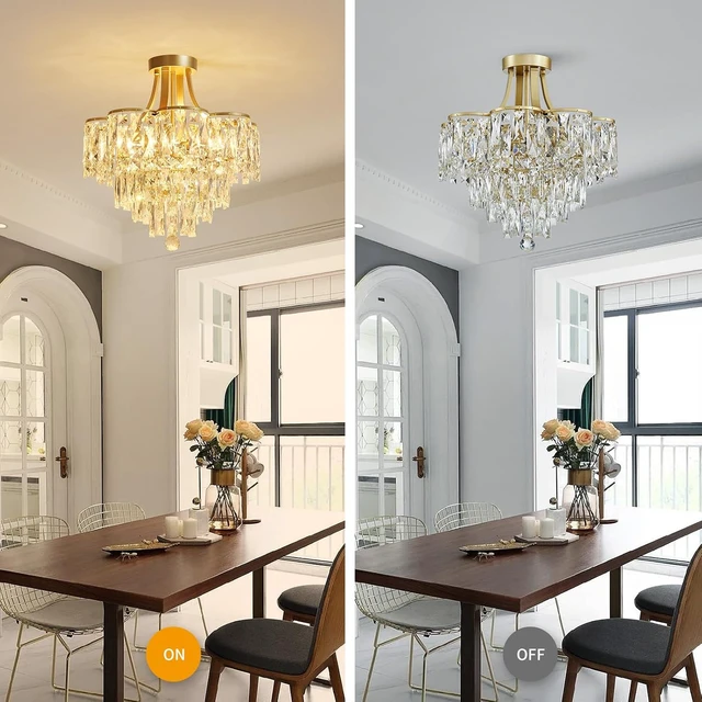 Alt view image 4 of 7 - WUZUPS Crystal Chandelier Semi-Flushmount Ceiling Light Modern Lighting Fixture for Bedroom Hallway Entry Kitchen Bathroom, H 19.3" x W 18.3", E12 Base, Gold