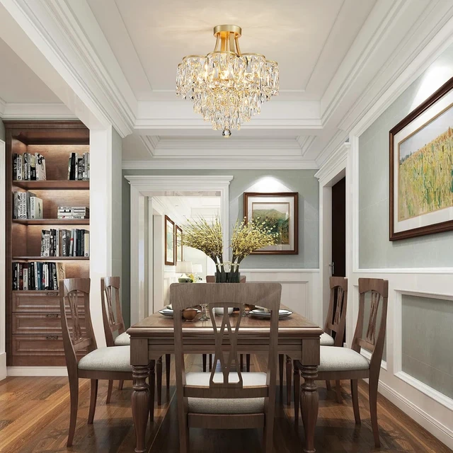 Alt view image 7 of 7 - WUZUPS Crystal Chandelier Semi-Flushmount Ceiling Light Modern Lighting Fixture for Bedroom Hallway Entry Kitchen Bathroom, H 19.3" x W 18.3", E12 Base, Gold
