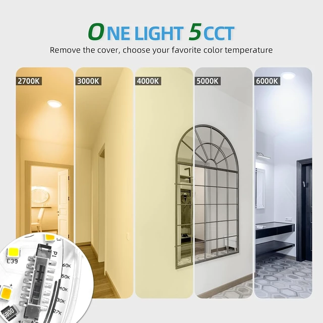 Alt view image 3 of 7 - ECOELER 5/6 Inch LED Disc Lights, 5CCT Dimmable Flush Mount Ceiling Downlight, 16.5W, 1100Lm, 5 Color Selectable Surface Mount Ceiling Lighting for Closet, Office, Garage, ETL&FCC, 24 Pack