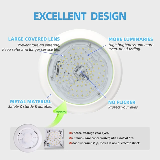 Alt view image 5 of 7 - ECOELER 5/6 Inch LED Disc Lights, 5CCT Dimmable Flush Mount Ceiling Downlight, 16.5W, 1100Lm, 5 Color Selectable Surface Mount Ceiling Lighting for Closet, Office, Garage, ETL&FCC, 24 Pack