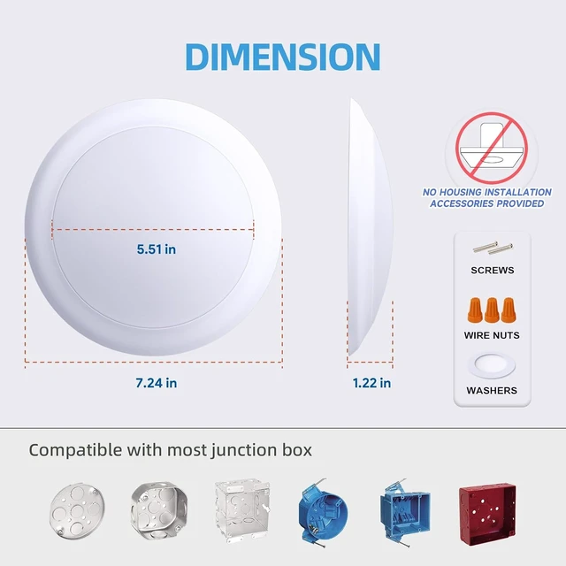 Alt view image 6 of 7 - ECOELER 5/6 Inch LED Disc Lights, 5CCT Dimmable Flush Mount Ceiling Downlight, 16.5W, 1100Lm, 5 Color Selectable Surface Mount Ceiling Lighting for Closet, Office, Garage, ETL&FCC, 24 Pack