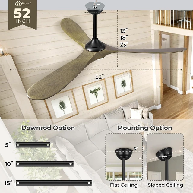 Alt view image 5 of 7 - 52 Ceiling Fans with Lights and Remote Control, Outdoor Ceiling Fan with Lights High CFM Quiet 3 Blade Wood Walnut Ceiling Fan, Bronze Gray