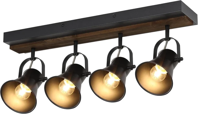 Main image of 4-Light Kitchen Light Fixtures - Adjustable Ceiling/Wall Mount Spotlight, Industrial Black Track Lighting for Living Room, Dining Room, Hallway, Bathroom