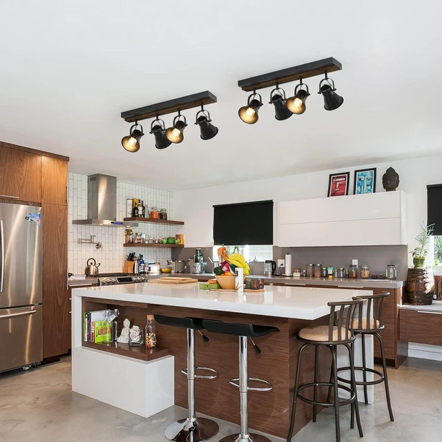 Alt view image 3 of 7 - 4-Light Kitchen Light Fixtures - Adjustable Ceiling/Wall Mount Spotlight, Industrial Black Track Lighting for Living Room, Dining Room, Hallway, Bathroom