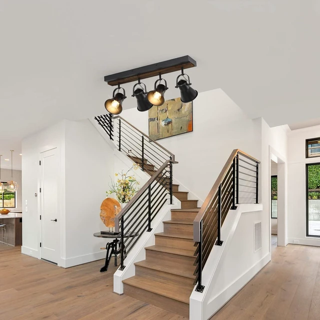 Alt view image 6 of 7 - 4-Light Kitchen Light Fixtures - Adjustable Ceiling/Wall Mount Spotlight, Industrial Black Track Lighting for Living Room, Dining Room, Hallway, Bathroom