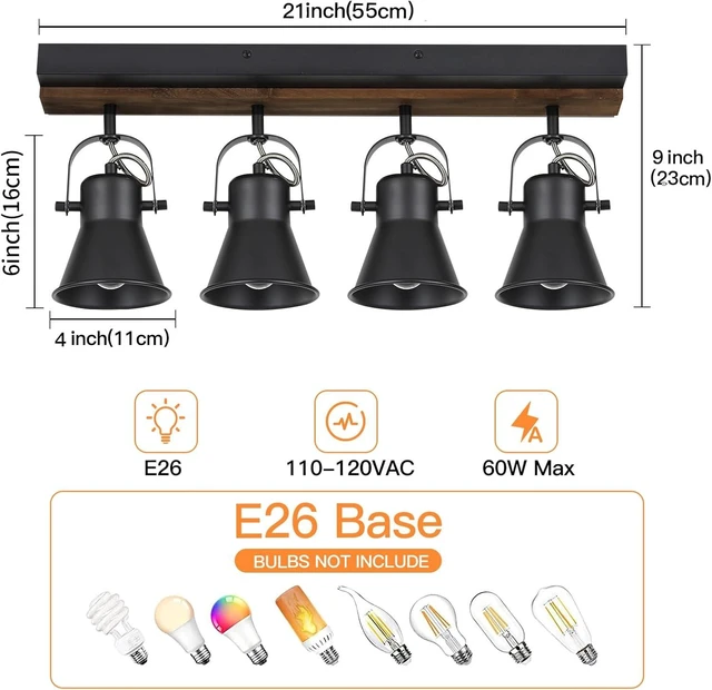 Alt view image 4 of 7 - 4-Light Kitchen Light Fixtures - Adjustable Ceiling/Wall Mount Spotlight, Industrial Black Track Lighting for Living Room, Dining Room, Hallway, Bathroom