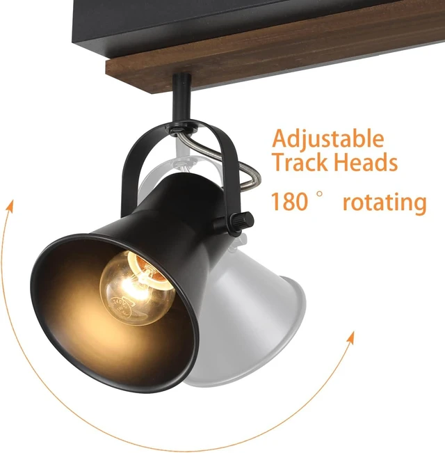 Alt view image 2 of 7 - 4-Light Kitchen Light Fixtures - Adjustable Ceiling/Wall Mount Spotlight, Industrial Black Track Lighting for Living Room, Dining Room, Hallway, Bathroom