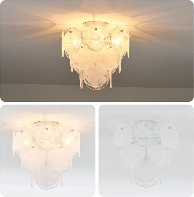 Alt view image 3 of 7 - Modern Glass Flush Mount Light Fixture, Hallway Ceiling Light Unique Chandelier, 4-Light Flush Mount Chandelier for Bedroom Entryway, White Finish