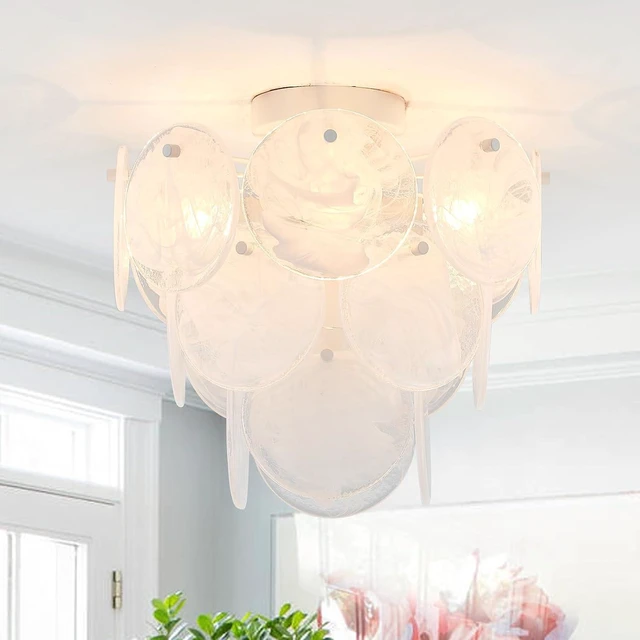 Main image of Modern Glass Flush Mount Light Fixture, Hallway Ceiling Light Unique Chandelier, 4-Light Flush Mount Chandelier for Bedroom Entryway, White Finish