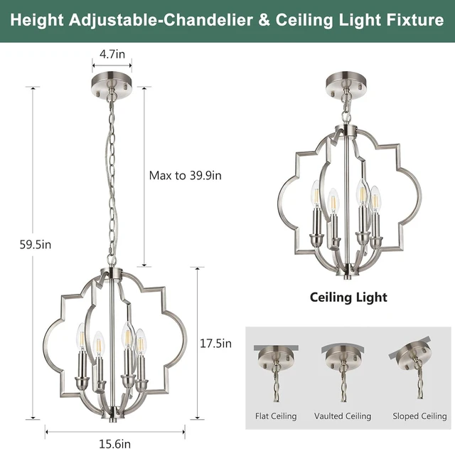 Alt view image 2 of 4 - Brushed Nickel Geometric Pendant Light, 4-Light, 15.6 Inch Diameter