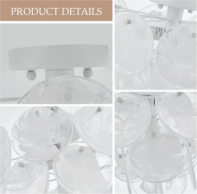 Alt view image 4 of 7 - Modern Glass Flush Mount Light Fixture, Hallway Ceiling Light Unique Chandelier, 4-Light Flush Mount Chandelier for Bedroom Entryway, White Finish