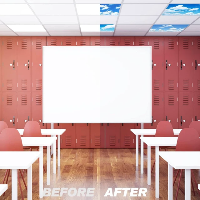 Alt view image 5 of 6 - Amylove 4 Pcs Fluorescent Light Covers Classroom Ceiling Panels Light Filters with Backlit Film Material for Office School, 4 x 2 Feet (White, Blue,Cloud)