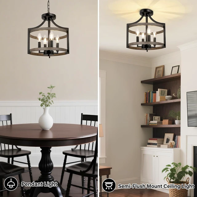 Alt view image 2 of 7 - 4-Light Farmhouse Chandelier, Metal Semi Flush Mount Ceiling Light