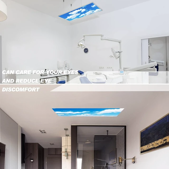 Alt view image 6 of 6 - Amylove 4 Pcs Fluorescent Light Covers Classroom Ceiling Panels Light Filters with Backlit Film Material for Office School, 4 x 2 Feet (White, Blue,Cloud)