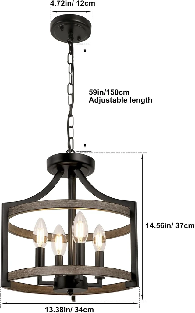 Alt view image 4 of 7 - 4-Light Farmhouse Chandelier, Metal Semi Flush Mount Ceiling Light