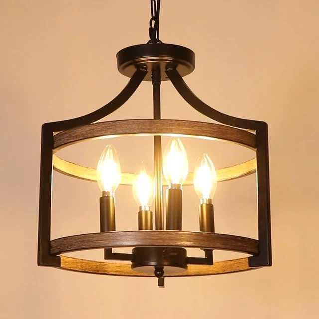 Alt view image 5 of 7 - 4-Light Farmhouse Chandelier, Metal Semi Flush Mount Ceiling Light