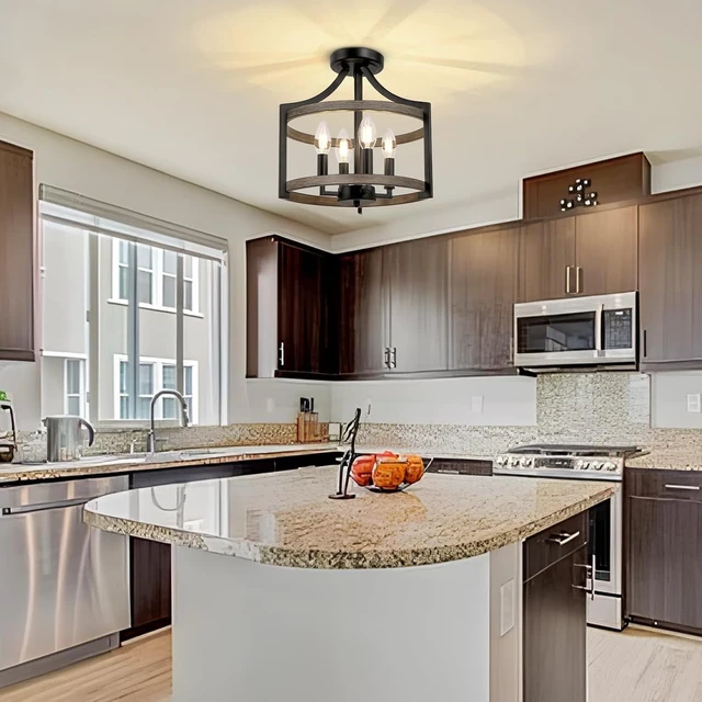 Alt view image 6 of 7 - 4-Light Farmhouse Chandelier, Metal Semi Flush Mount Ceiling Light