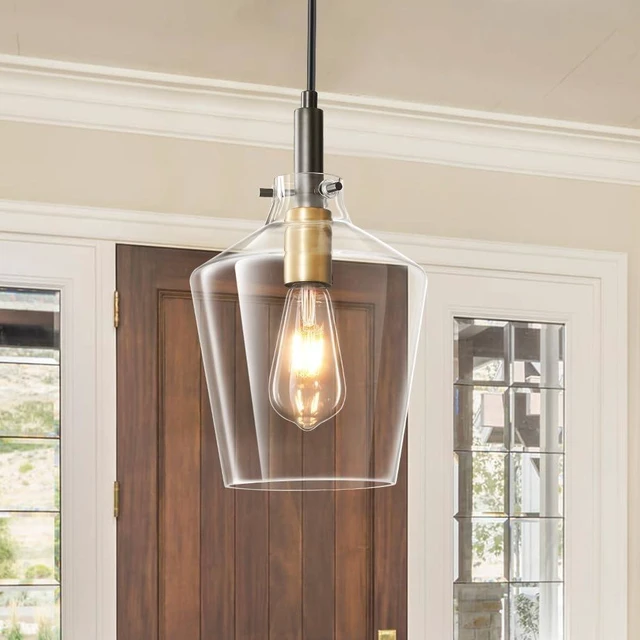 Main image of Glass Pendant Lighting for Kitchen Island 1 Pack Black Gold Clear 8 Inch