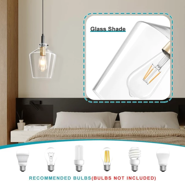 Alt view image 4 of 7 - Glass Pendant Lighting for Kitchen Island 1 Pack Black Gold Clear 8 Inch
