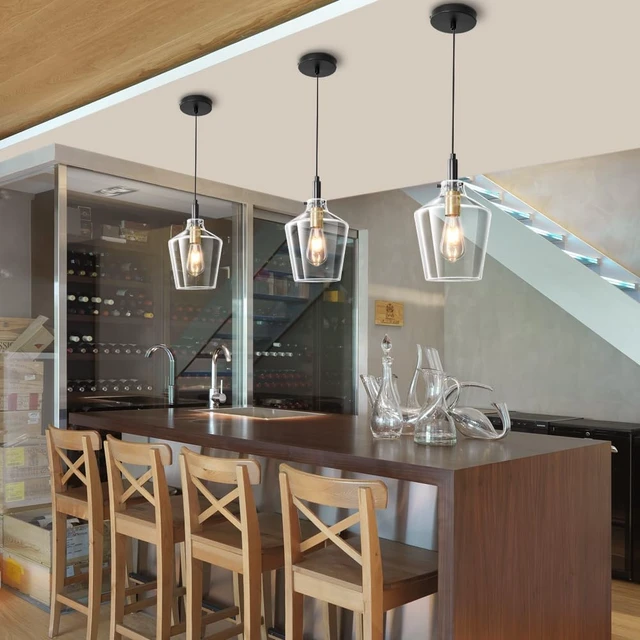 Alt view image 2 of 7 - Glass Pendant Lighting for Kitchen Island 1 Pack Black Gold Clear 8 Inch