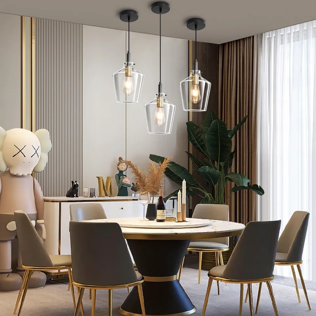 Alt view image 6 of 7 - Glass Pendant Lighting for Kitchen Island 1 Pack Black Gold Clear 8 Inch