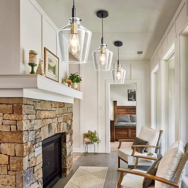 Alt view image 3 of 7 - Glass Pendant Lighting for Kitchen Island 1 Pack Black Gold Clear 8 Inch