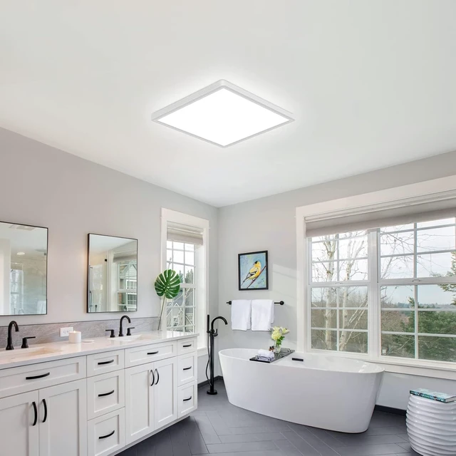 Alt view image 7 of 7 - Goeco 12 Inch Square Flush Mount LED Ceiling Light, 24W 6500K Daylight Cool White, Super Bright Surface Mount Ceiling Light Fixture for Bedroom, Living Room, Kitchen, Bathroom, Laundry Room, Closet