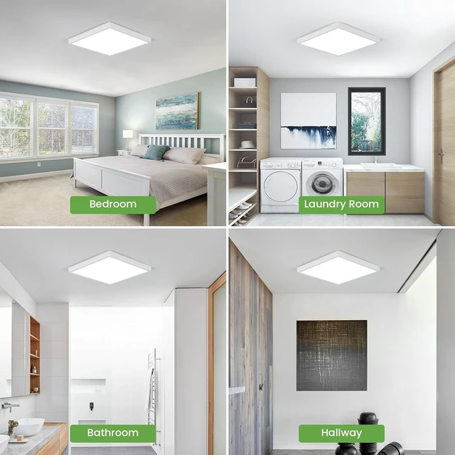 Alt view image 6 of 7 - Goeco 12 Inch Square Flush Mount LED Ceiling Light, 24W 6500K Daylight Cool White, Super Bright Surface Mount Ceiling Light Fixture for Bedroom, Living Room, Kitchen, Bathroom, Laundry Room, Closet