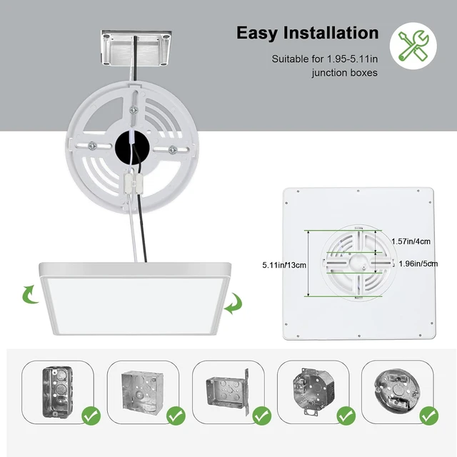 Alt view image 5 of 7 - Goeco 12 Inch Square Flush Mount LED Ceiling Light, 24W 6500K Daylight Cool White, Super Bright Surface Mount Ceiling Light Fixture for Bedroom, Living Room, Kitchen, Bathroom, Laundry Room, Closet