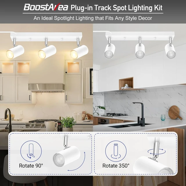 Alt view image 2 of 7 - Plug in Track Lighting, 3 Light Ceiling Lighting Kit, White 3 Way Modern Wall Spotlight, 15 FT Cord,Flexibly Rotatable Complete Light Kits for Kitchen Cabinet Gallery Bar Living RoomNo Bulb