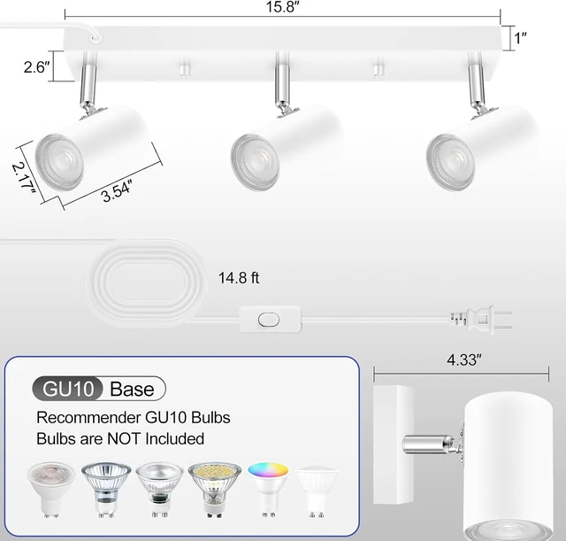 Alt view image 4 of 7 - Plug in Track Lighting, 3 Light Ceiling Lighting Kit, White 3 Way Modern Wall Spotlight, 15 FT Cord,Flexibly Rotatable Complete Light Kits for Kitchen Cabinet Gallery Bar Living RoomNo Bulb