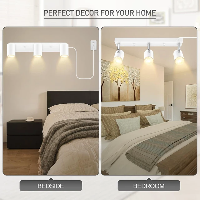 Alt view image 6 of 7 - Plug in Track Lighting, 3 Light Ceiling Lighting Kit, White 3 Way Modern Wall Spotlight, 15 FT Cord,Flexibly Rotatable Complete Light Kits for Kitchen Cabinet Gallery Bar Living RoomNo Bulb